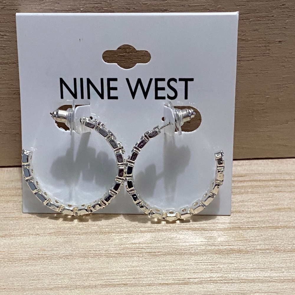 Nine West Silver Textured Hoop Earrings